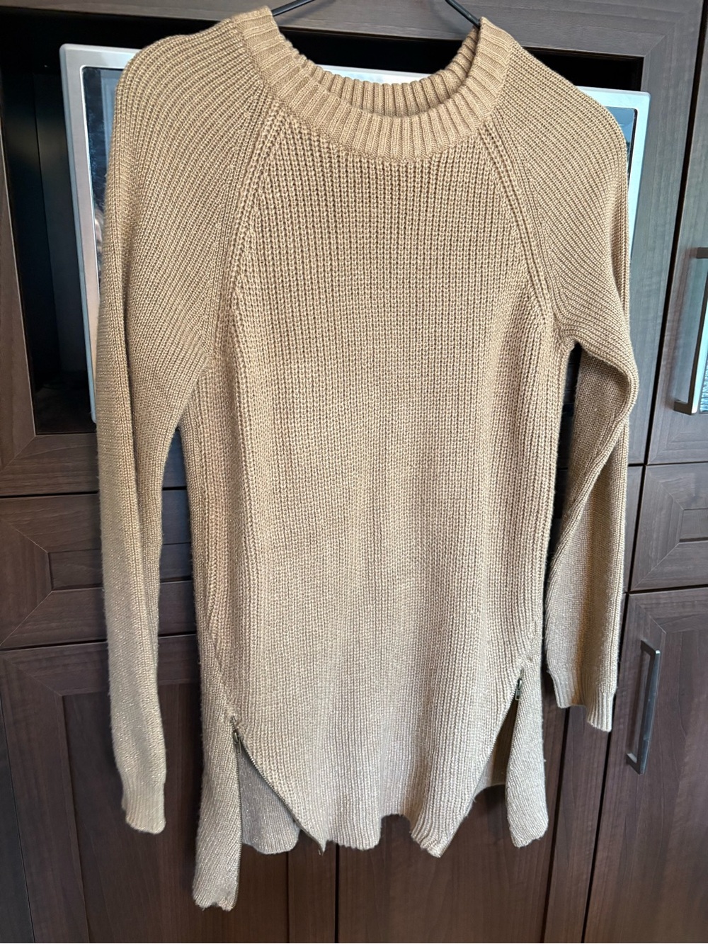 Neutral Tan Crewneck Longline Sweater